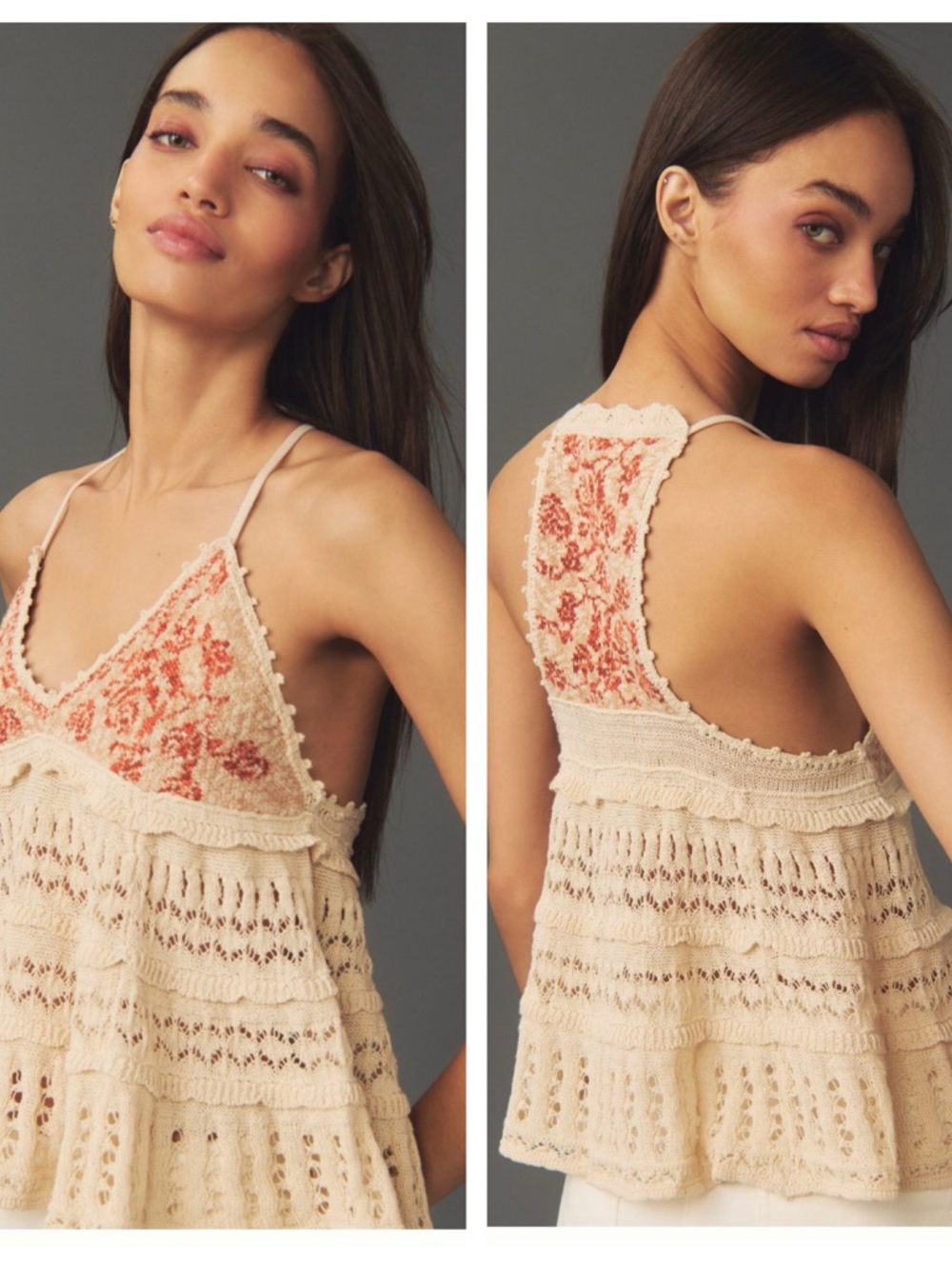 By Anthropologie Floral Crochet Babydoll Sweater Tank